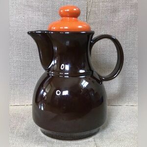 Vintage Ceramic Coffee Pot Brown Orange Mid Century Modern MCM 70s Goblin Core